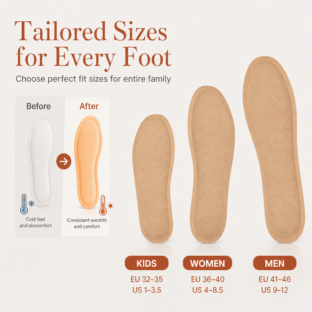 🔥 Steady Warmth, All-Day Foot Comfort | Disposable Heating Insoles Constant Temperature Foot Warmers for Men Women and Kids