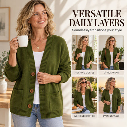 🧶 Relaxed Easy Comfort, Flattering Neckline | Women's Loose-Fit V-Neck Sweater Cardigan