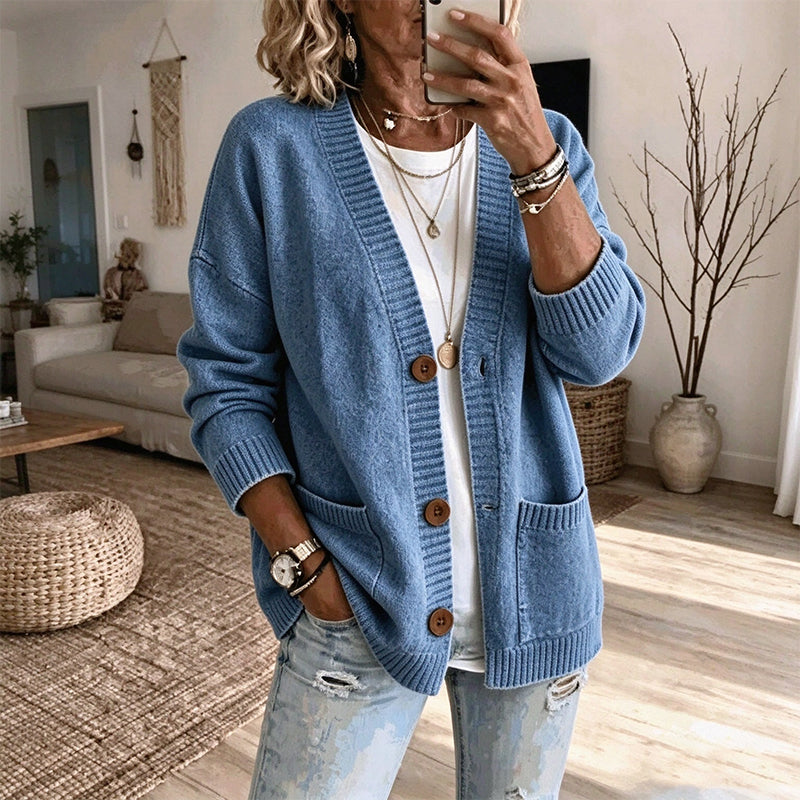🧶 Relaxed Easy Comfort, Flattering Neckline | Women's Loose-Fit V-Neck Sweater Cardigan