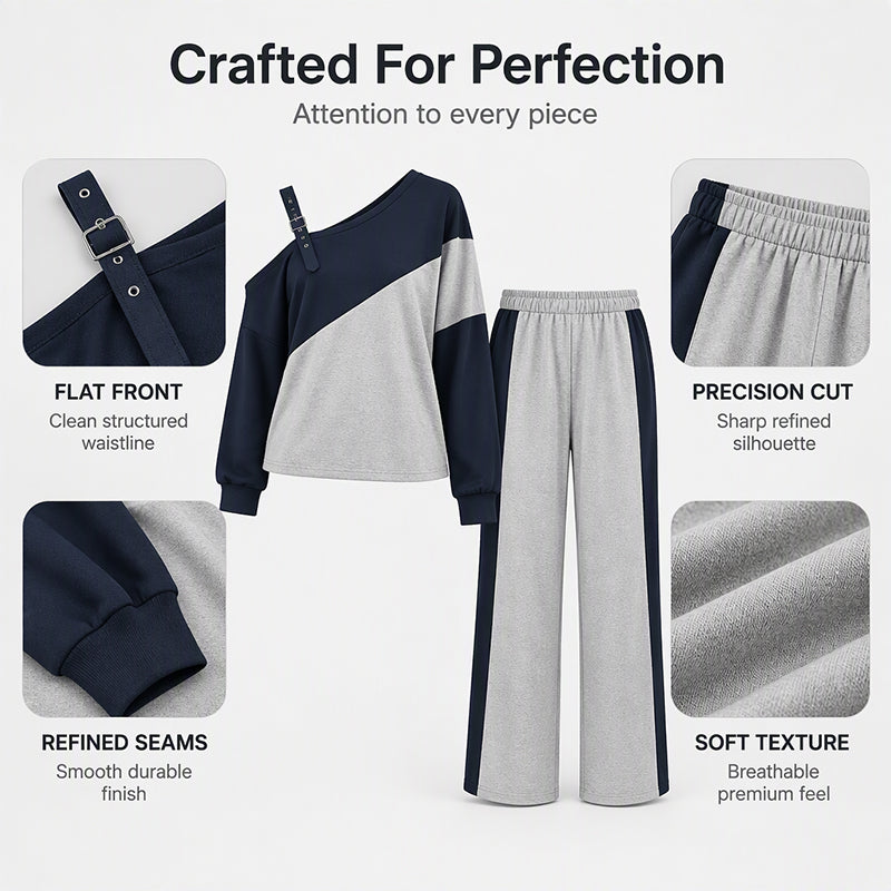 Women's Casual Color Block Off-Shoulder 2-Piece Set