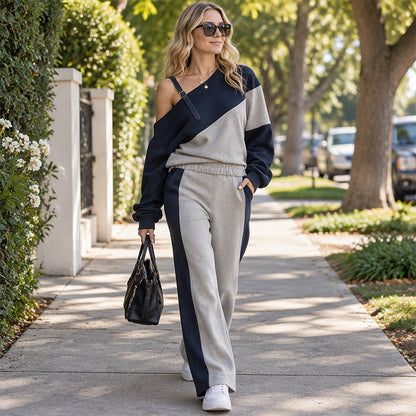 Women's Casual Color Block Off-Shoulder 2-Piece Set