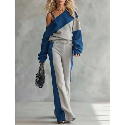 Women's Casual Color Block Off-Shoulder 2-Piece Set