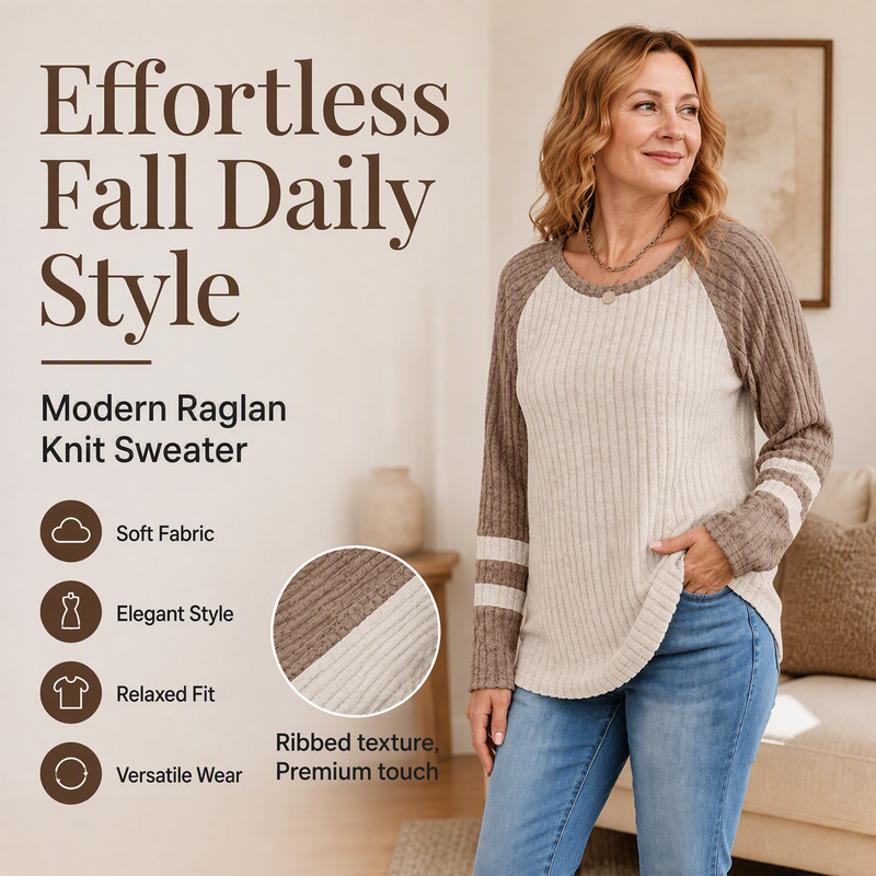 Women's Color-Block Long Sleeve Ribbed Knit Top