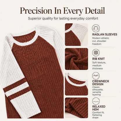 Women's Color-Block Long Sleeve Ribbed Knit Top
