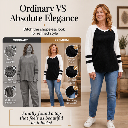 Women's Color-Block Long Sleeve Ribbed Knit Top