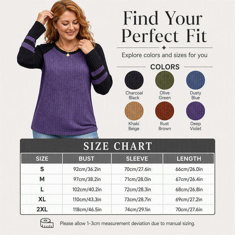 Women's Color-Block Long Sleeve Ribbed Knit Top
