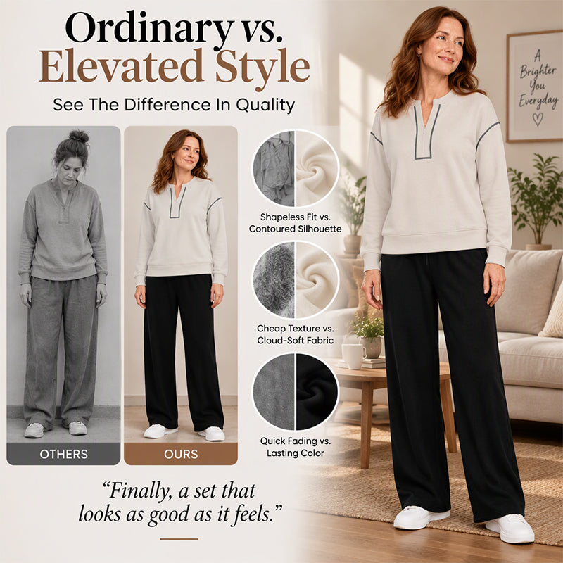 Women's Long Sleeve Half-Zip Top & Wide-Leg Pants Set