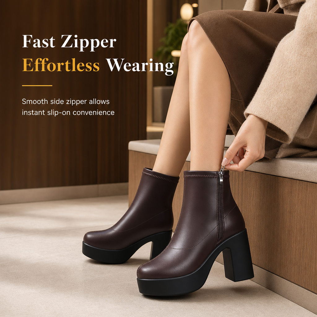 Women's Platform Chunky Heel Boots for Autumn and Winter