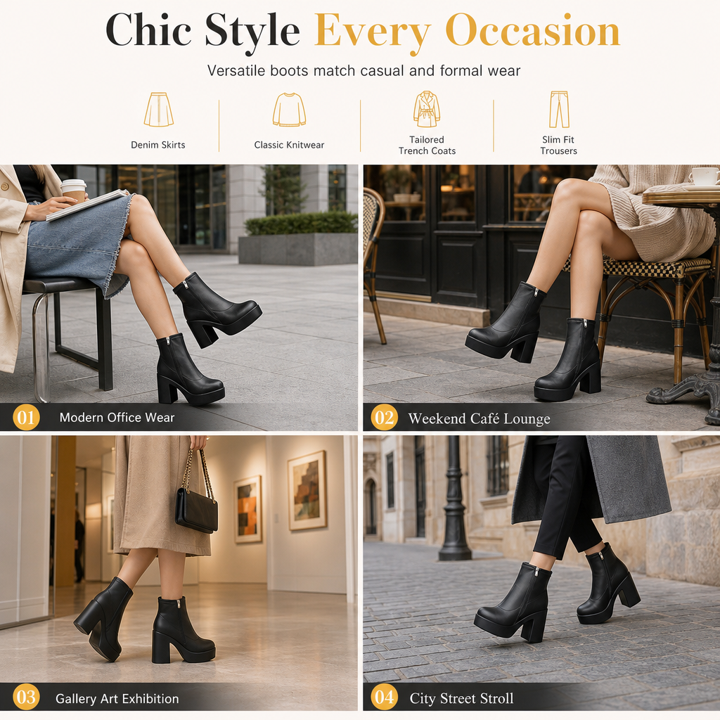 Women's Platform Chunky Heel Boots for Autumn and Winter