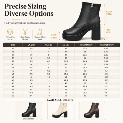 Women's Platform Chunky Heel Boots for Autumn and Winter