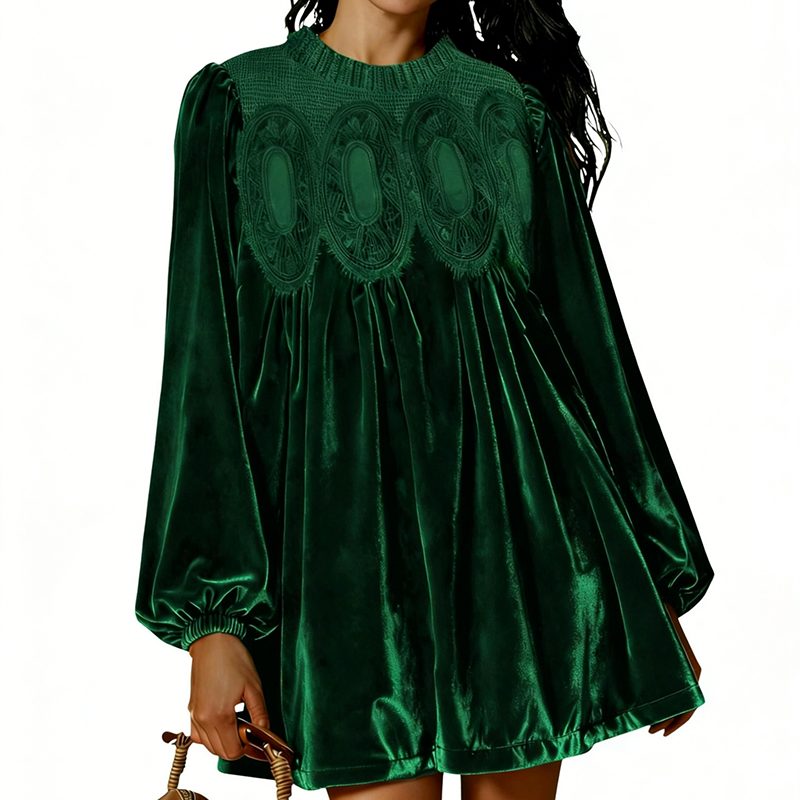 Vintage-Inspired Lace Panel Tunic Dress