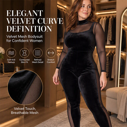Women's Sheer Mesh Velvet Bodycon Jumpsuit