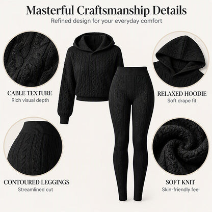Women's Casual Cable Knit Hoodie and Leggings Set