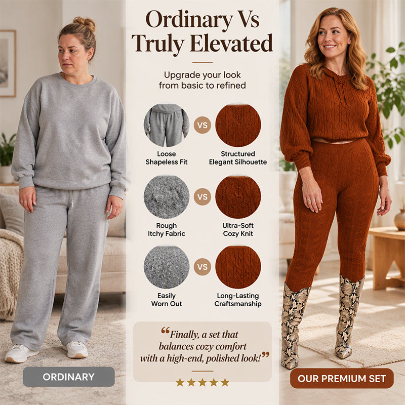 Women's Casual Cable Knit Hoodie and Leggings Set