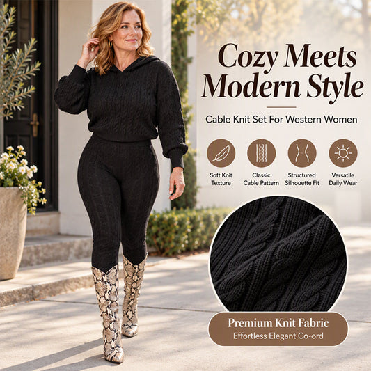 Women's Casual Cable Knit Hoodie and Leggings Set