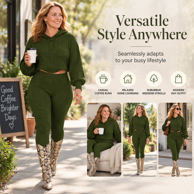 Women's Casual Cable Knit Hoodie and Leggings Set