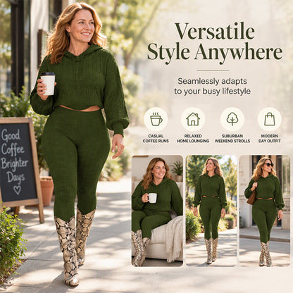 Women's Casual Cable Knit Hoodie and Leggings Set