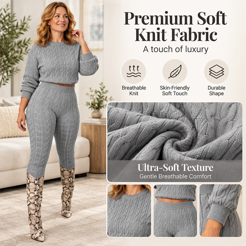 Women's Casual Cable Knit Hoodie and Leggings Set