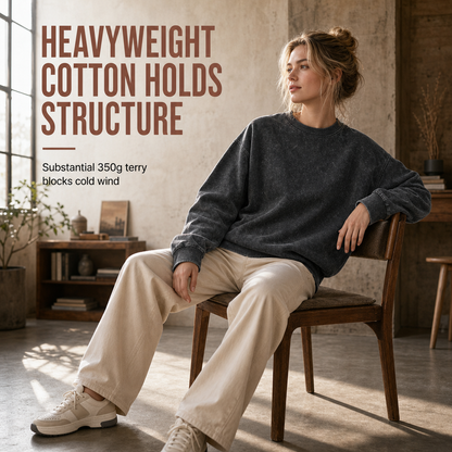 🧥 Faded Retro Charm, Substantial Structured Comfort | Unisex Vintage Washed Heavyweight Crewneck Pullover Sweatshirt