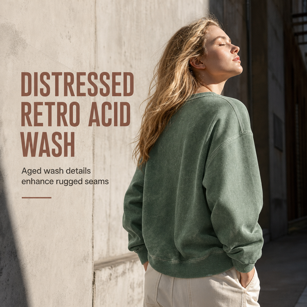🧥 Faded Retro Charm, Substantial Structured Comfort | Unisex Vintage Washed Heavyweight Crewneck Pullover Sweatshirt