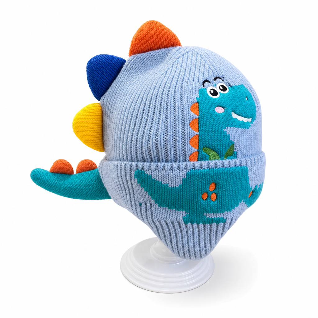Cute Toddler Kids Dinosaur Knit Beanie Hat Winter Thick Warm Windproof Earflap Cap for Boys and Girls