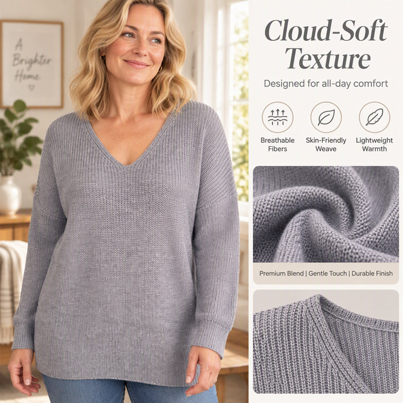 Women's Oversized V-Neck Knit Sweater