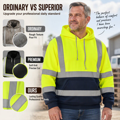 🦺 Be-Seen Confidence, Easy On/Off | Men's High Visibility Reflective Zipper Hoodie