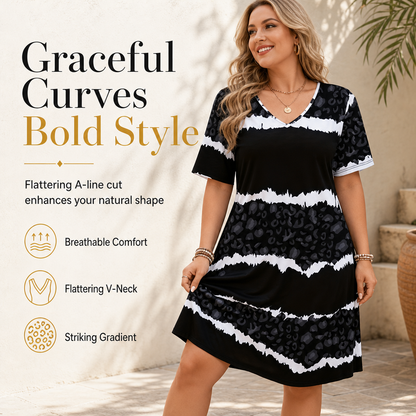 Women's Plus Size V Neck Short Sleeve Printed Dress
