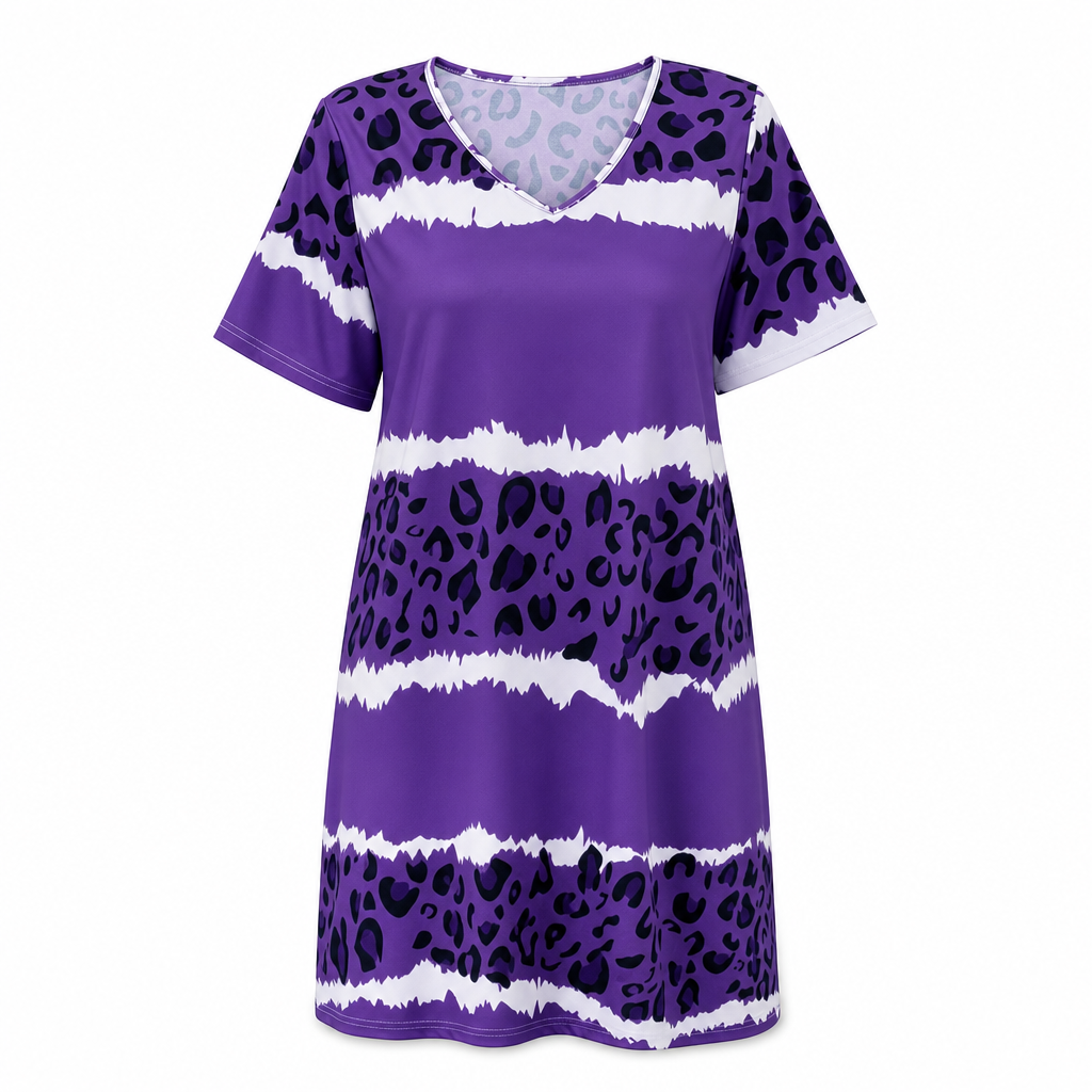 Women's Plus Size V Neck Short Sleeve Printed Dress