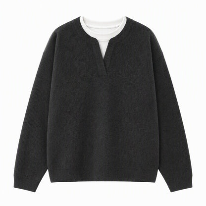 🧶 Effortless Layered Look, Relaxed Comfort | Men's Retro Henley Neck Mock Two Piece Sweater Relaxed Fit Long Sleeve Knit Pullover for Fall and Winter