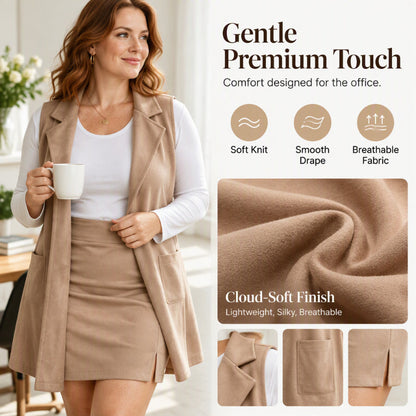 🧥 Polished Layered Look, Leg-Elongating Proportion | Women's Lapel Open Front Long Vest and Mini Skirt Set