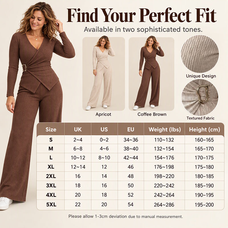 Women's Textured Asymmetric Wrap Top & Wide-Leg Pants Set