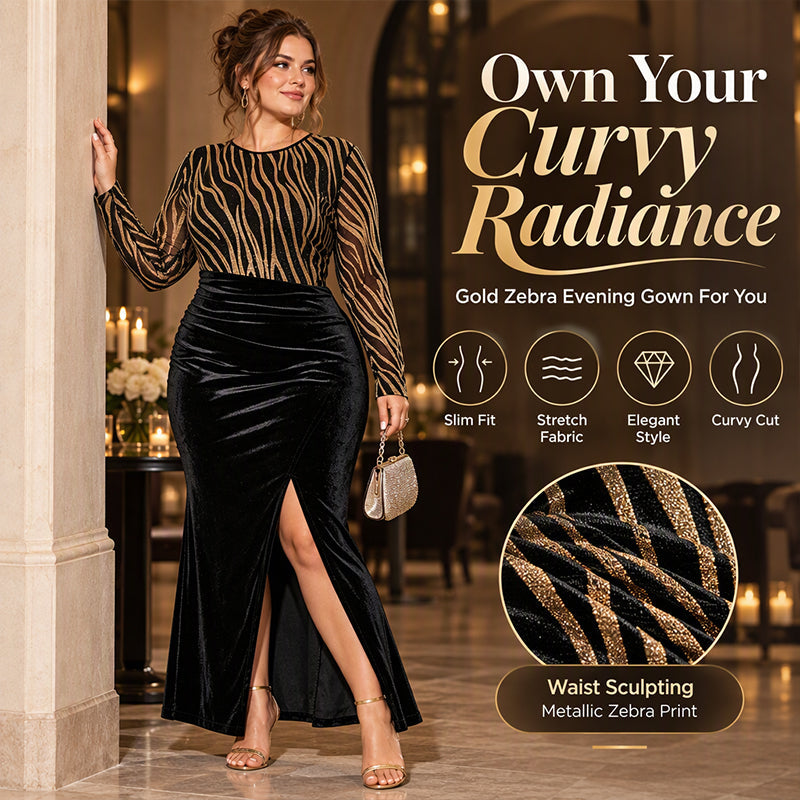 Women's Glitter Striped Velvet Slit Maxi Dress