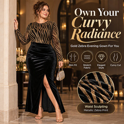 Women's Glitter Striped Velvet Slit Maxi Dress