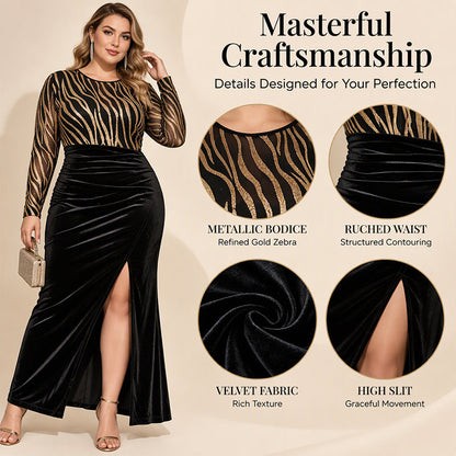 Women's Glitter Striped Velvet Slit Maxi Dress