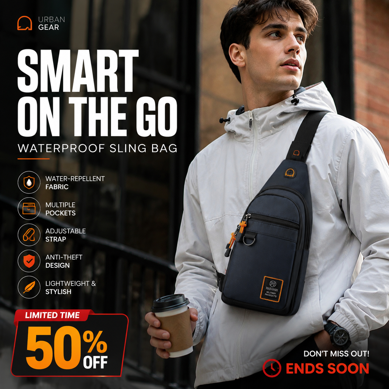 🎒 LIMITED-TIME 50% OFF! ✨ Waterproof Multi-pocket Crossbody Sling Bag – Organized Storage, Adjustable Strap, Headphone Jack 🌧️