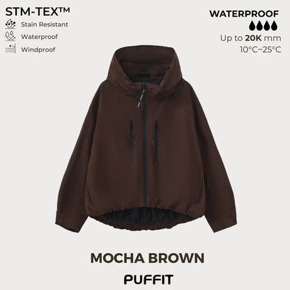 Wide-Brim Hood Short Oversized Rain Jacket With Bubble Hem,👍⛈️Waterproof & Lightweight & Adjustable Cuffs