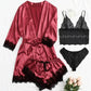 Lace Satin Suspender Nightgown Four-piece Set