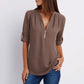 Women's V-neck Zipper Plus Size Long-sleeved Chiffon Shirt🔥Buy 2 Automatic 10% Off🔥