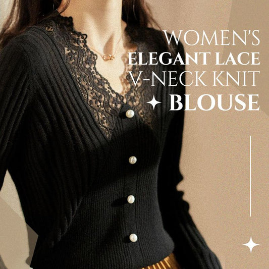 Women's Elegant Lace V-neck Knit Blouse